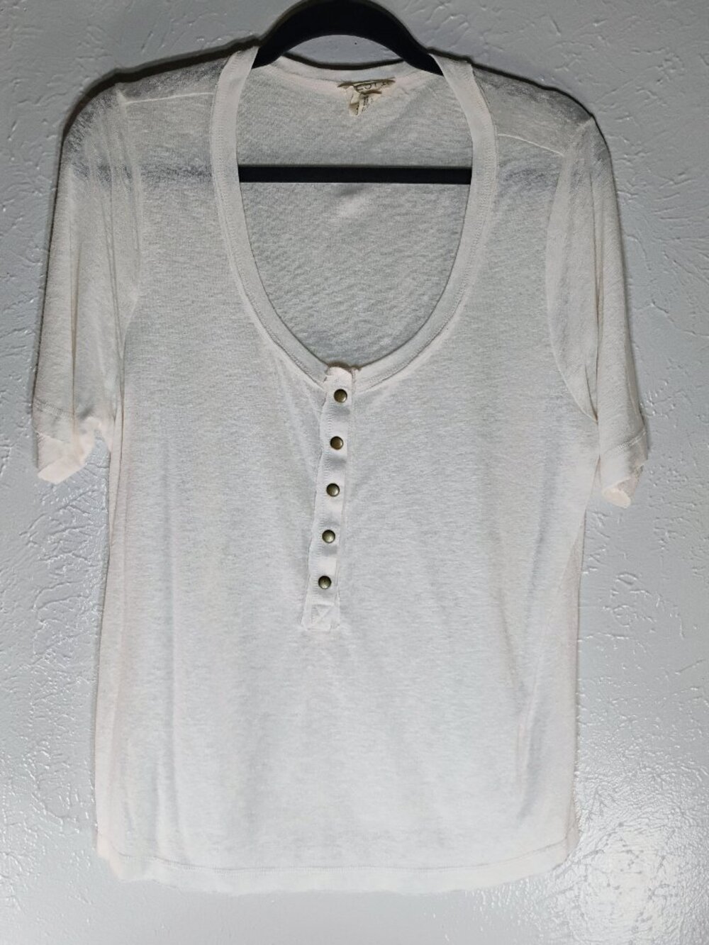 Festi Cream Short Sleeve Burnout 3/4 Snap Round Neck Henley T-Shirt Size XL